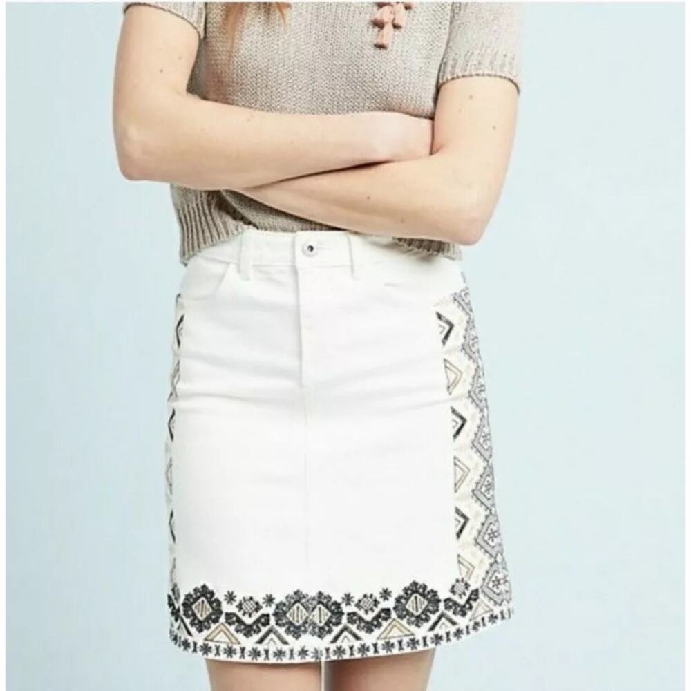 Anthropologie Pilcro Embroidered Tribal Western Mini Skirt 4